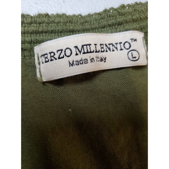 Cottagecore Terzo Millennio Linen Dress Women’s L Green Silver Trim Italy Boho - Picture 14 of 15